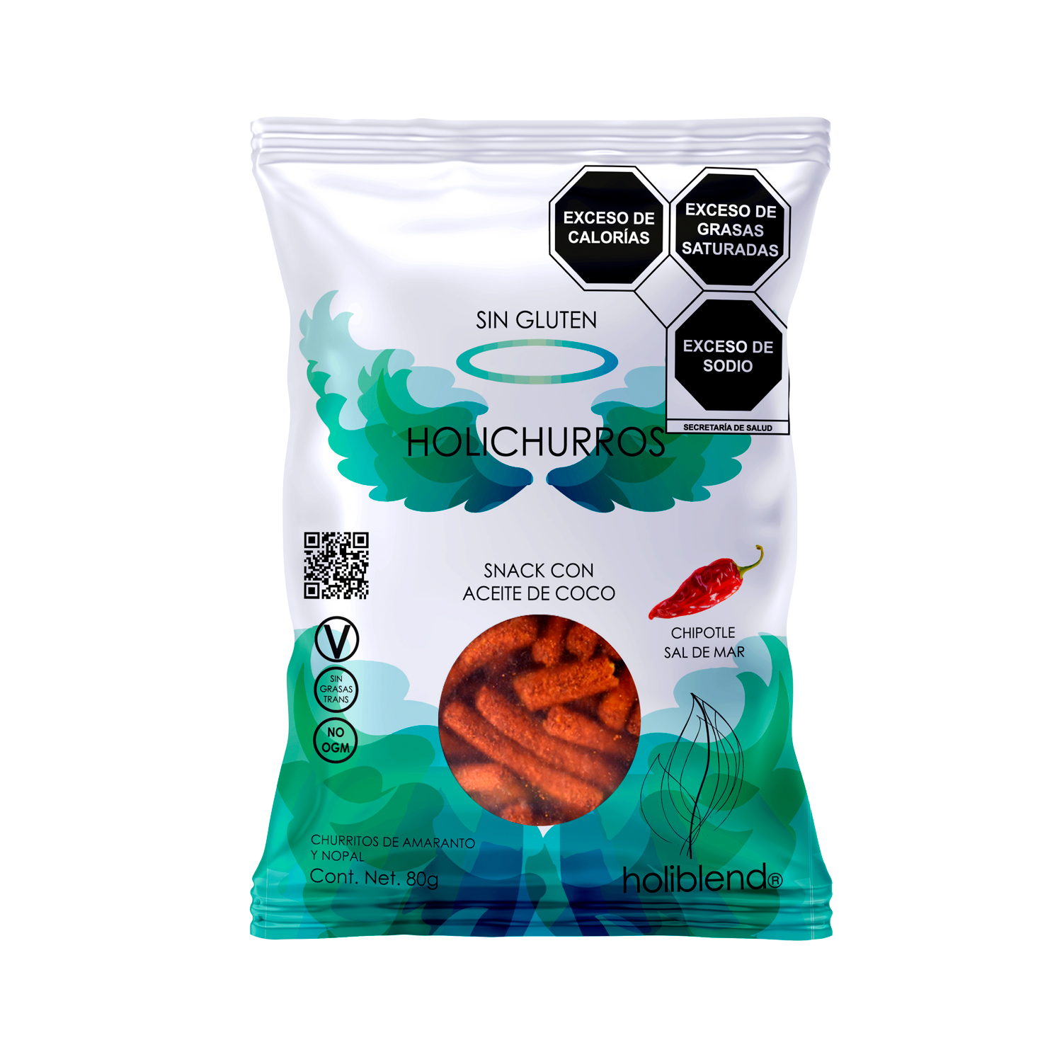 Holiblend Holichurros De Amaranto, Nopal Y Maíz Sabor Chipotle 80g